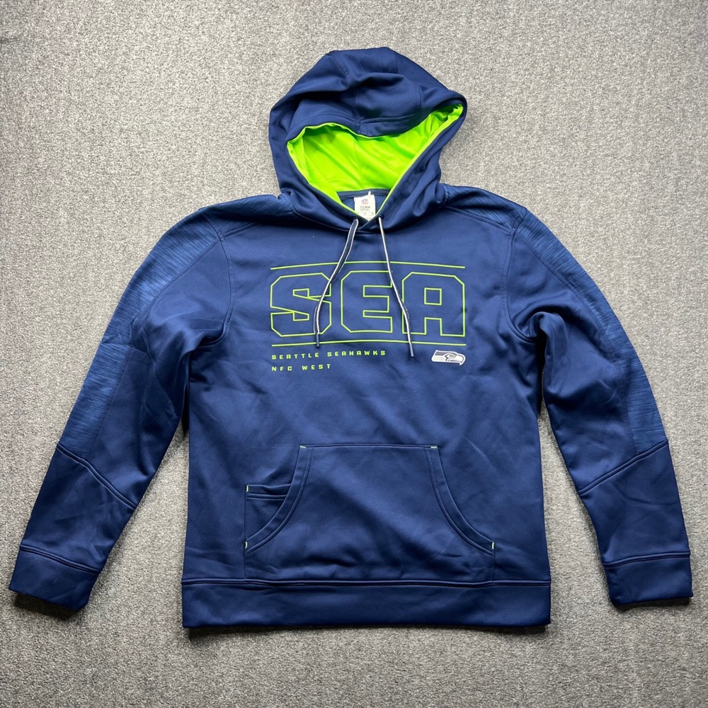 NFL Team Apparel Hoodie Mens Medium Blue Seattle Seahawks NFC West Graphic Sweat